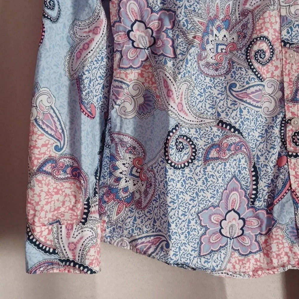 Charter Club Shirt Shop Relaxed Fit Cotton Paisley Button Front Top